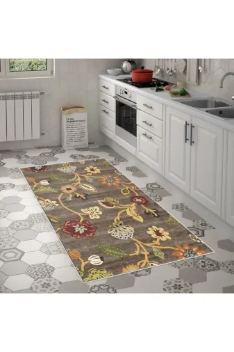 Alanur Home Mu176-K-Kahve Alanur Trend Keçe Tabanlı Mutfak Halı Mu176 Kahve
