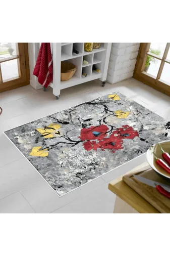 Alanur Home Mu663-K-Kırmızı Alanur Trend Keçe Tabanlı Mutfak Halı Mu663 Kırmızı