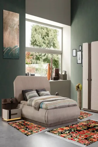 Alanur Home P1333-yatak-3-pcs-K-S Eko Trend Djt Yıkanabilir Kaymaz Taban 3 Lü Yatak Odası Takımı P1333 Etnik Bordo
