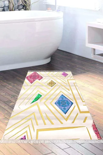 Alanur Home P1337-Trend-Banyo Eko Trend Djt Banyo Paspası Yıkanabilir Kaymaz Taban P1337 Modern Renkli