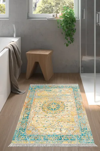 Alanur Home P1356-Trend-Banyo Eko Trend Djt Banyo Paspası Yıkanabilir Kaymaz Taban P1356 Vintage Turkuaz