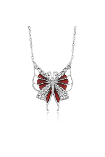 Alenda 692408f6ae85f Nidam Butik Gümüş Kırmızı Kelebek Kolye