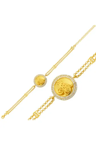Alenda 6924091529a28 Gümüş Gold Tuğralı Bileklik