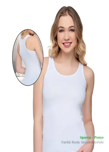 Alışveriş Meydanı Kadın Beyaz Kalın Askılı Likralı Sporcu Atlet - Renk: Beyaz - Beden: XL