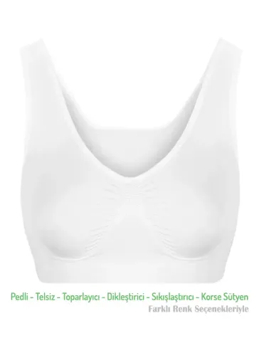 Alışveriş Meydanı Kadın Beyaz Pedli Kalın Askılı Dikleştirici Sıkılaştırıcı Toparlayıcı Sütyen Korse - Renk: Beyaz - Beden: L