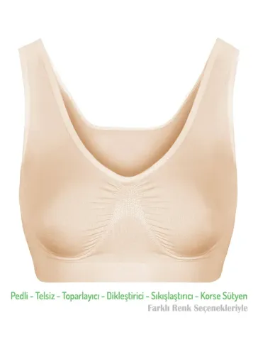 Alışveriş Meydanı Kadın Ten Pedli Kalın Askılı Dikleştirici Sıkılaştırıcı Toparlayıcı Sütyen Korse - Renk: Ten - Beden: S