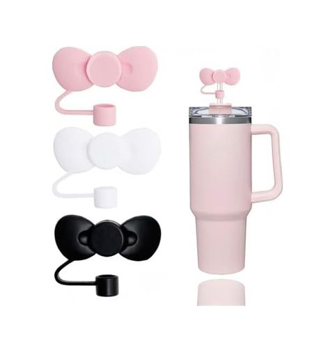 Almetra 131574369 1 Adet Uyumlu Pembe Fiyonklu Pipet Tıpası Silikon Toz Kapağı, Estetik Bardak Aksesuarı, 9-10Mm Pipetler İçin Uygun