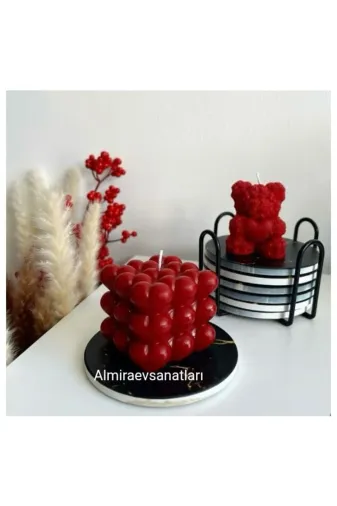 almiraevsanatları Bubble Mum ve Kalpli Ayıcıklı Mum542 Bubble Mum Ve Kalpli Ayıcıklı Mum