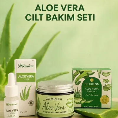 Aloe Vera Cilt Bakım Seti (Aloe Vera Yağı & Aloe Vera Kil Maskesi & Aloe Vera Sabun)