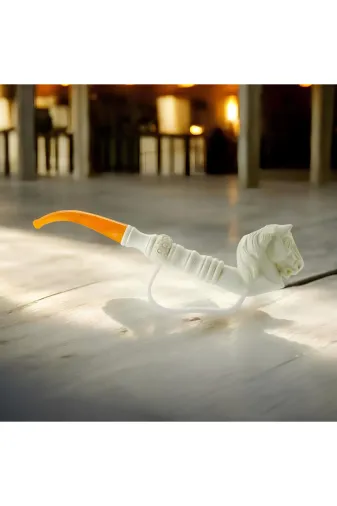 Altınışık Lületaşı dop19851206igo El Yapımı Lületaşı At Başlı Pipo – 23 Cm Uzunluk, Akrilik Amber Ağızlık, Özel Oyma Meerschaum Pipo