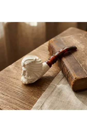 Altınışık Lületaşı dop20278020igo El Oyması Lületaşı Sarıklı Figürlü Pipo 14 Cm | Akrilik Ağızlıklı Koleksiyonluk