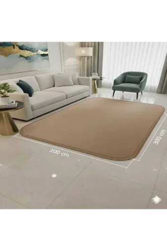 ALTUN CARPET GNFTEYRUTÖIYLUO Açik Kahve Vizyon Modern Düz Saçakli Pelüş Hali Kaymaz Tabanli Salon Halisi Koridor Halisi