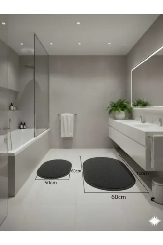 ALTUN CARPET hdstredyjuhıjm 2Li Düz Saçaklı Oval Banyo Paspası 1 Adet 60*100+50*60