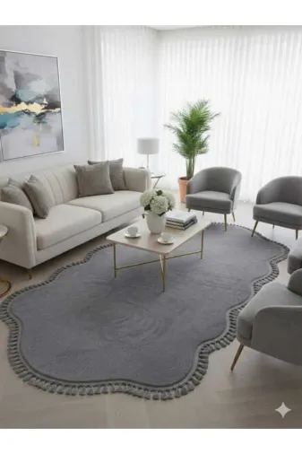 ALTUN CARPET JRSDYTFJUHIJK Modern 300Cm+ Ğiri Post Pelüş Kaymaz Tabanli Hali Çift Kafali Ponpon Saçakli 12Ml Hav 2 Cm Kalinlik