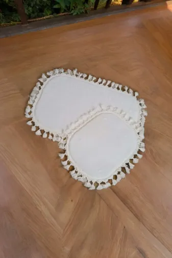 ALTUN CARPET TYC8106B64E96B5001 2Li Kırem+6 Renk Mevcut Banyo Paspası Post Pelüş Ponpon Saçaklı Kaymaz Halı 50X80+40X50