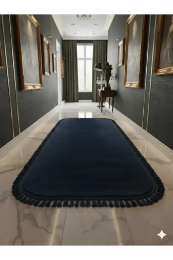 ALTUN CARPET YR5E6KRU75689UPOJ Modern Lacivert Kare Ponpon Saçakli 2Cm Kalinlik 12Ml Hav Yüksekliiği Kaymz Taban Hali
