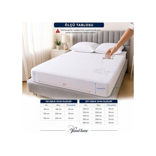 Amalia 57855210125931480184975 Vionel Home%100 Pamuk Full Kenar Fitted Sıvı Geçirmez Tek Çift Kişilik Bebek Yatak Koruyucu Çarşaf Alez 180X200 Açık Indigo