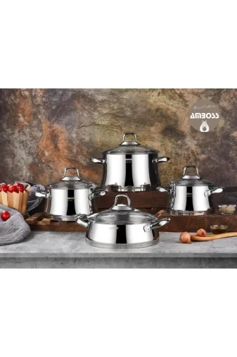 Amboss ORE-6275 Oregon 8 Parça Tencere Seti Cam Kapak