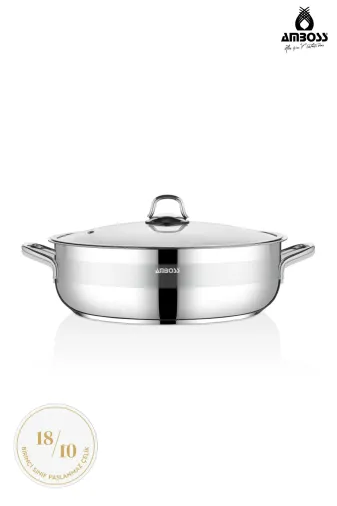 Amboss SAP-4394 Saphire Paslanmaz Çelik 30 Cm Cam Kapaklı Basık Tencere