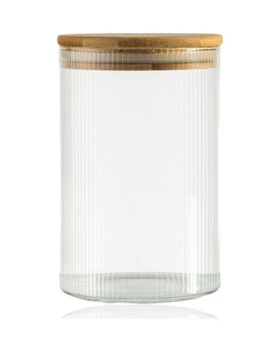 Anda 57855210125806080184975 Bambu Kapaklı 300 Ml Yuvarlak Çizgili Cam Kavanoz Sızdırmaz Silikon Contalı Gıda Ve Düzenleme Saklama Kabı 7009