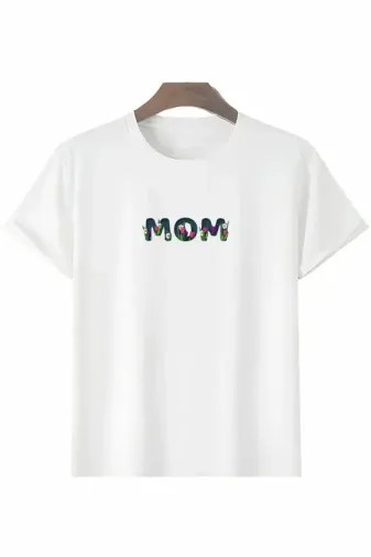 Anneler Günü Hediye Mom Çiçek Baskılı Oversize Bisiklet Yaka T-shirt - Beyaz - XL - Beyaz