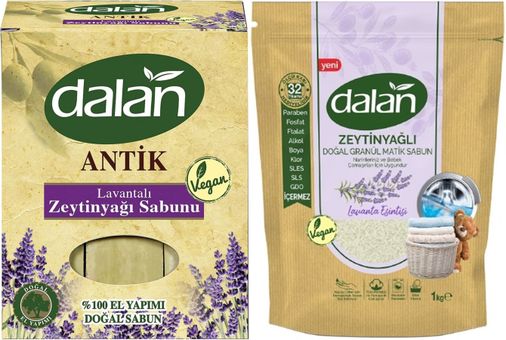Antik Defneli Zeytinyağı Sabunu 900GR Lavantalı & Granül Sabun Tozu Lavantalı 1KG (2 Li Set)