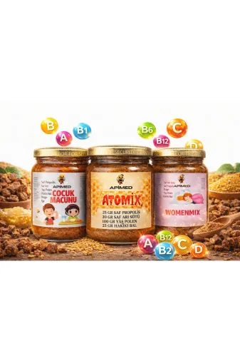 APİMED APMDS104 Arı Sütlü Aile Boyu Set | Womenmix, Atomix Ve Çocuk Macunu | Propolis & Yaş Polen Karışımı