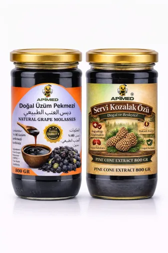 APİMED fgbfdh52352 Servi Kozalak Özü(800Gr) Ve Üzüm Pekmezi(800Gr) 2’Li Harika Set