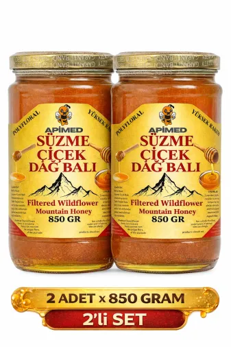 APİMED SDFSD23234 Süzme Çiçek Dağ Balı 2*850 Gr | Bitlis Hizan Doğal Polyfloral Bal