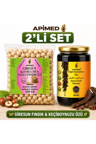 APİMED sgsdg2535safg Giresun Kavrulmuş Yağlı Fındık İçi 500 Gr Ve Keçiboynuz Özü 800Gr – %100 Doğal Yerli Fındık