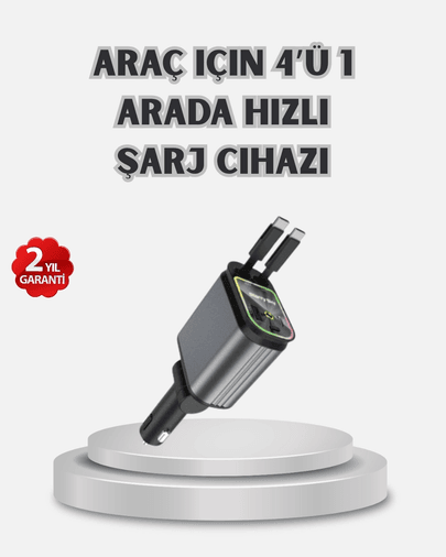 Araç Şarj Cihazı 4 Portlu 66W Hızlı Şarjlı LED Işıklı ve 180° Dönebilir