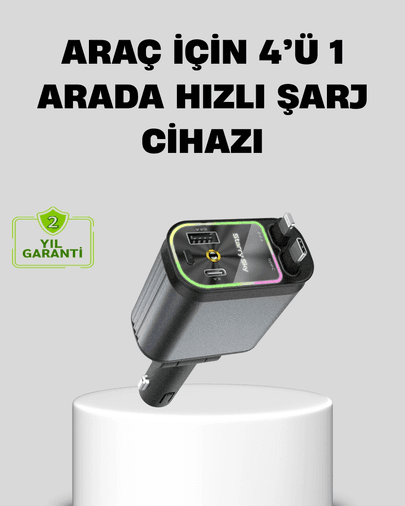 Araç Şarj Cihazı 66W 4 Portlu Hızlı Şarj ve LED Işıklı