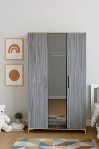 arionkids ARIONDLP97 Ege Dolap 3 Kapaklı Çekmeceli Genç Odası Dolabı | %100 Mdf | Rehau Kaplama Kapaklar | Ağaç Ayaklar