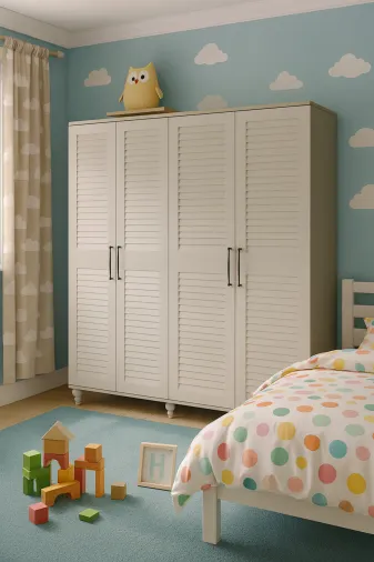 arionkids PERA4KPKLGNCDSDLB Pera 4 Kapaklı Mdf Dolap | Panjur Kapaklı | Rehau Kaplamalı | Ağaç Ayaklı