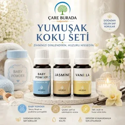 Arjens Baby Powder & Jasmine & Vanilla Esans 10 ml | Yumuşak Koku Seti