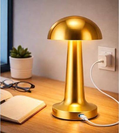 ART 57855210124232180184975 Mantar Lamba Dokunmatik 3 Kademeli Led Masa Lambası Şarj Edilebilir Kablosuz Taşınabilir Gece Lambası Dekoratif Gold Abajur .