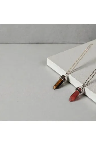 ART LİFE DOĞALTAŞ Natural Stones 548484654864652312 Kaplangözü -Gül Kuvars Sevgili Çift Doğaltaş Çivi Kolye