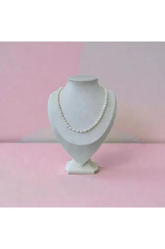 ART LİFE DOĞALTAŞ Natural Stones 5849849848498498 40Cm Doğal Orta Boy Arpa Inci Kolye - Çelik Aparat - 40Cm 7Cm Uzatma Zinciri