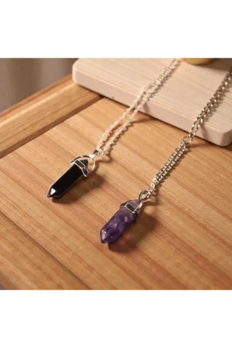 ART LİFE DOĞALTAŞ Natural Stones 8548948465165+ Oniks - Ametist Sevgili Çift Doğaltaş Çivi Kolye