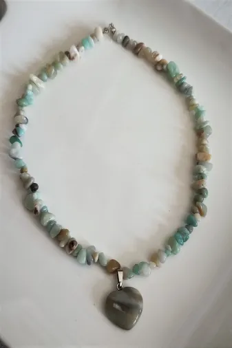 ART LİFE DOĞALTAŞ Natural Stones artlıfe800262 Amazonit Kalp Kırıktaş Doğaltaş Kolye