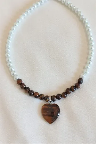 ART LİFE DOĞALTAŞ Natural Stones artlıfe900475 6 Mm Kalplangözü, Cam Inci Doğaltaş Choker Kolye