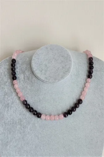 ART LİFE DOĞALTAŞ Natural Stones artlıfe900486 8 Mm Pembe Kuvars Ametist Doğaltaş Kolye