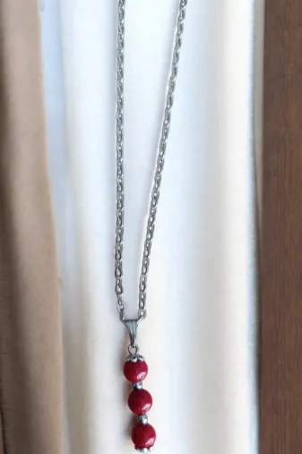 ART LİFE DOĞALTAŞ Natural Stones artlıfedoğaltaş600267 Mercan Kolye Mercan Taşı Kolye Doğal Taş Kolye Zincirli Kadın Kolye Hediyelik Kolye 6Mm