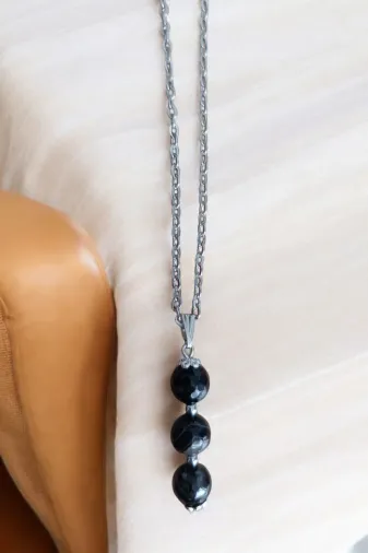 ART LİFE DOĞALTAŞ Natural Stones artlıfedoğaltaş600268 Siyah Faset Kesim Akik Kolye Doğal Taş Kolye Zincirli Kadın Kolye Hediyelik Kolye