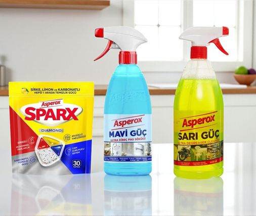 Asperox 938485-935990-936478 3'lü Set: Sparx Bulaşık Makinesi Kapsülü, Mavi Güç  Ultra  Kireç Ve Pas Sökücü, Sarı Güç Ultra Yağ Çözücü