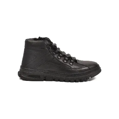 Aspor Siyah Hakiki Deri Kürklü Fermuarlı Erkek Klasik Bot