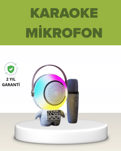 Astronot Tasarımlı Bluetooth Speaker ve Kablosuz Mikrofon Karaoke Seti