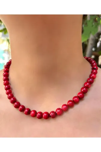 Asya Gems AYG-7280 8-9 Mm Küre Kesim Boyalı Mercan Doğal Taş Kolye