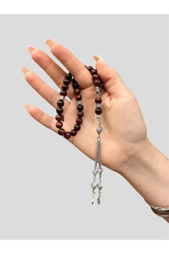 Asya Gems AYG-7703 8 Mm Küre Kesim Kırmızı Kaplangözü Doğal Taş Tesbih
