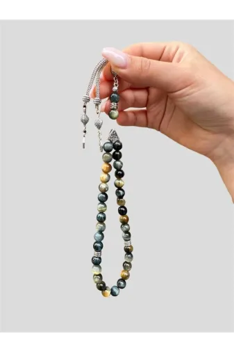Asya Gems AYG-7706 8 Mm Küre Kesim Mavi Kaplan Gözü Doğal Taş Tesbih